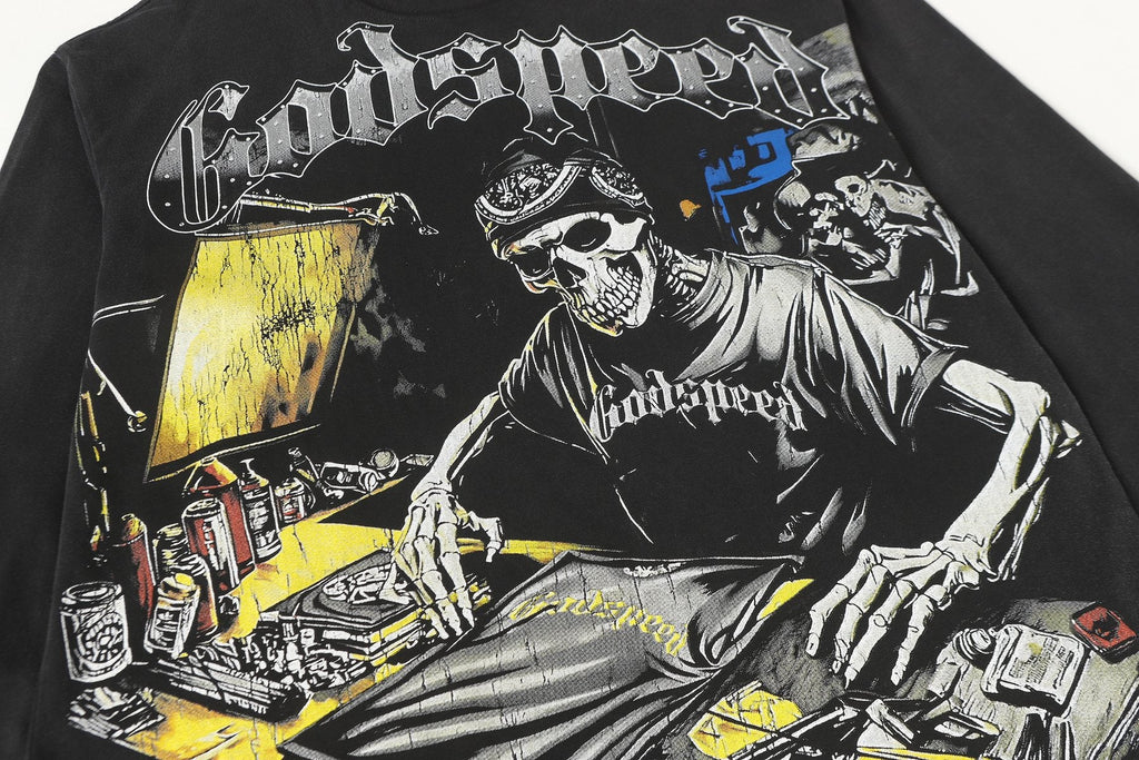 Godspeed Washed Black Rock Graphic Long-Sleeve T-Shirt