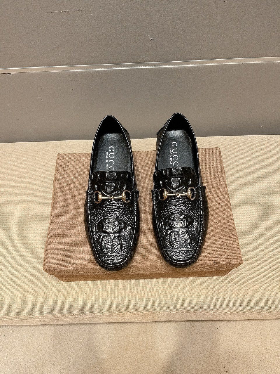 Gucci Black Textured Bit Driving Loafers